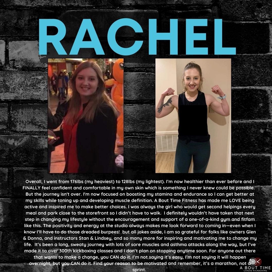 Rachel testimonial — A Bout Time Cardio Kickboxing