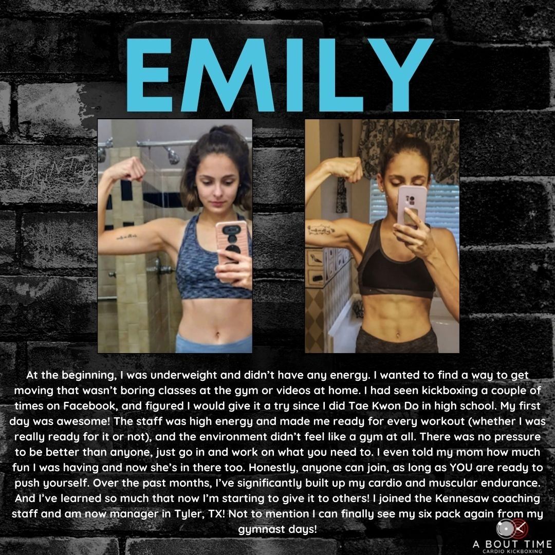Emily testimonial — A Bout Time Cardio Kickboxing
