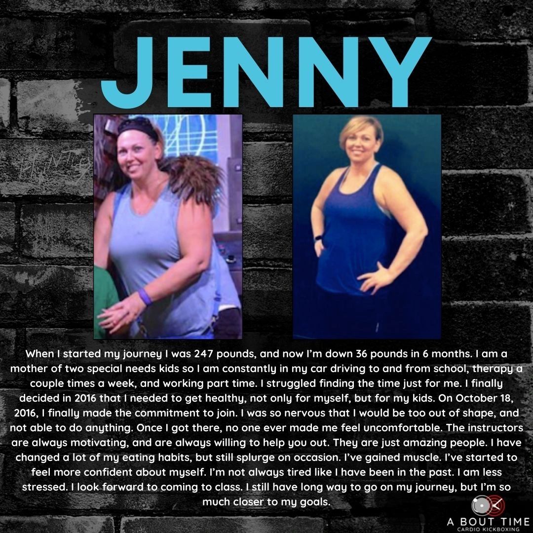 Jenny testimonial — A Bout Time Cardio Kickboxing